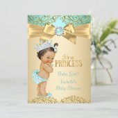 Princess Baby shower Blauwgroen Gold Damask Kaart (Staand voorkant)
