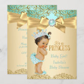Princess Baby shower Blauwgroen Gold Damask Kaart (Voorkant / Achterkant)