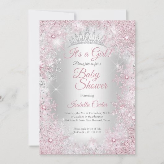 Princess Baby shower Blush Pink Winter Wonderland Kaart (Voorkant)