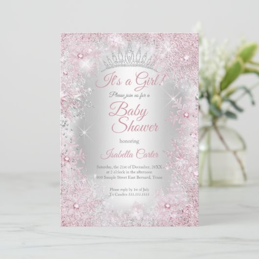 Princess Baby shower Blush Pink Winter Wonderland Kaart (Staand voorkant)