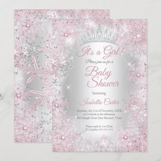 Princess Baby shower Blush Pink Winter Wonderland Kaart