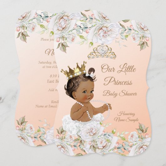 Princess Baby shower Coral Peach White Ethnic Kaart (Voorkant / Achterkant)