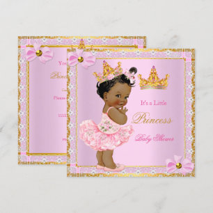 Princess Baby shower Cute Girl Pink Golden Ethnic Kaart