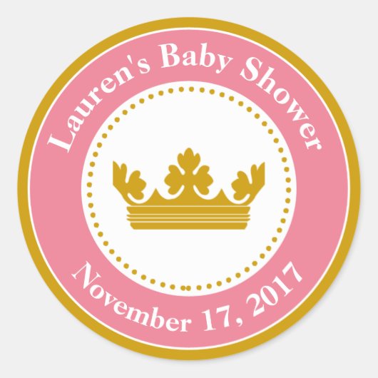 Princess Baby shower Favor Stickers Roze Meisje (Voorkant)