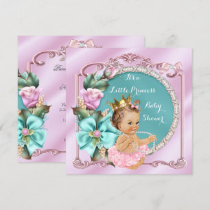 Princess Baby shower Floral Blauwgroen Pink Brunet Kaart