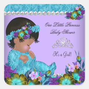 Princess Baby shower Girl Blauwgroen Blue Paars Vierkante Sticker
