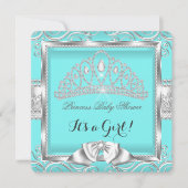 Princess Baby shower Girl Blauwgroen Silver damask Kaart (Voorkant)