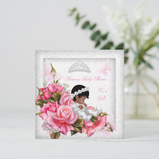 Princess Baby shower Girl Butterfly roze Rose 3 Kaart (Staand voorkant)