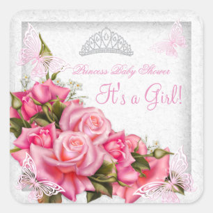 Princess Baby shower Girl Butterfly roze Rose 3 Vierkante Sticker