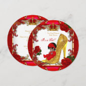 Princess Baby shower Girl Gold Red Rose Hi Hiel R1 Kaart (Voorkant / Achterkant)