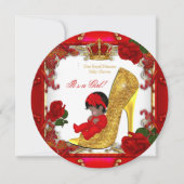 Princess Baby shower Girl Gold Red Rose Hi Hiel R1 Kaart (Voorkant)