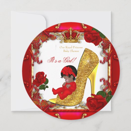 Princess Baby shower Girl Gold Red Rose Hi Hiel R1 Kaart (Voorkant)