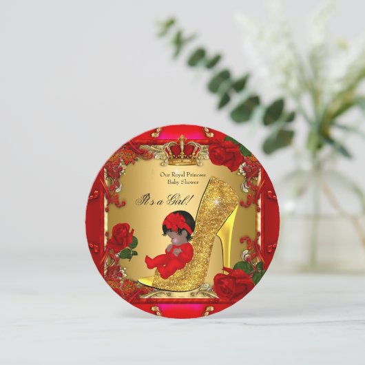 Princess Baby shower Girl Gold Red Rose Hi Hiel R Kaart (Staand voorkant)