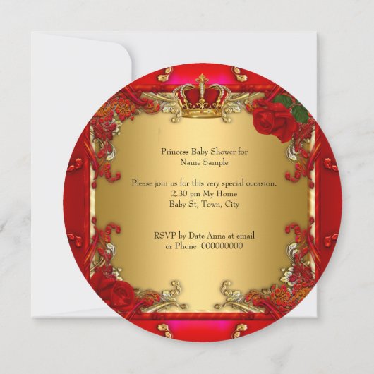 Princess Baby shower Girl Gold Red Rose Hi Hiel R Kaart (Achterkant)