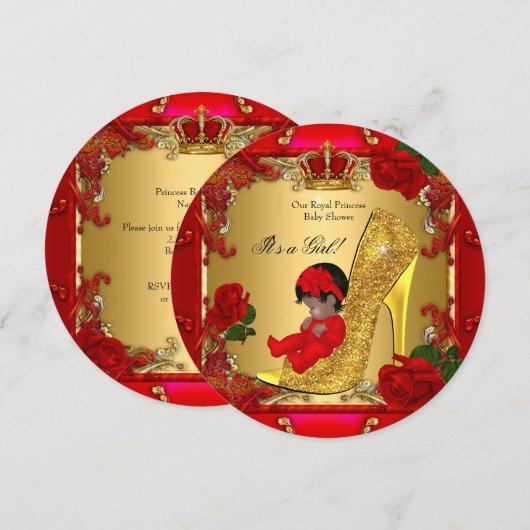 Princess Baby shower Girl Gold Red Rose Hi Hiel R Kaart (Voorkant / Achterkant)