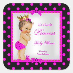 Princess Baby shower Girl Hot Pink Brunette Vierkante Sticker