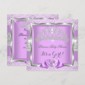 Princess Baby shower Girl Lavender Silver Lace Kaart (Voorkant / Achterkant)