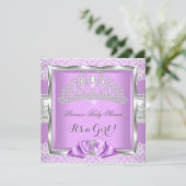 Princess Baby shower Girl Lavender Silver Lace Kaart (Staand voorkant)