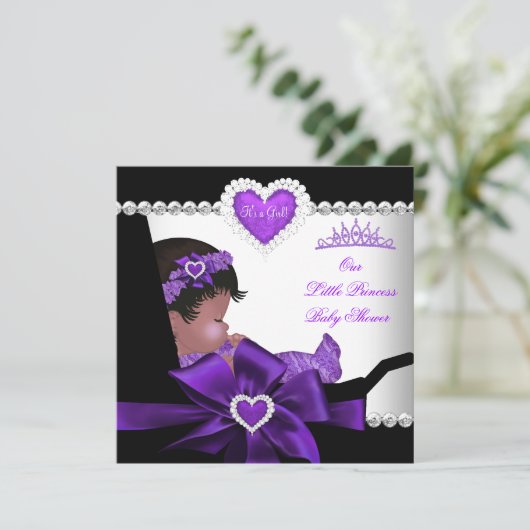 Princess Baby shower Girl Paars-Afrikaans-Amerikaa Kaart (Staand voorkant)