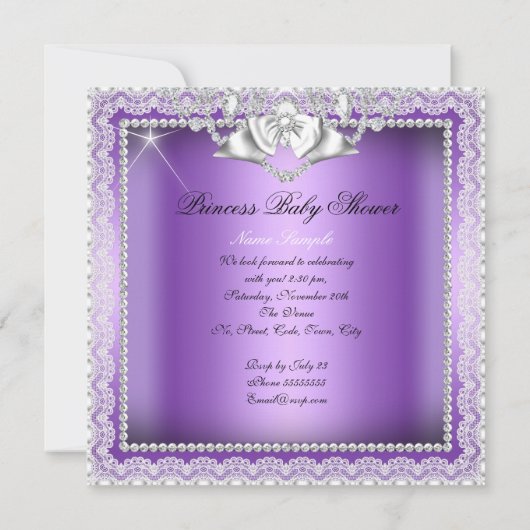 Princess Baby shower Girl Paars Lace Diamond Kaart (Achterkant)