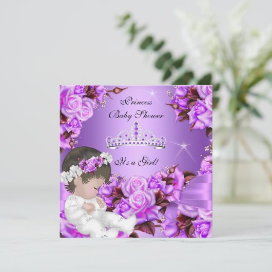 Princess Baby shower Girl Paars roze roze Bow 3 Kaart (Staand voorkant)