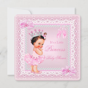 Princess Baby shower Girl Pink Ballerina Brunette Kaart