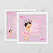 Princess Baby shower Girl Pink Ballerina Brunette Kaart (Voorkant / Achterkant)