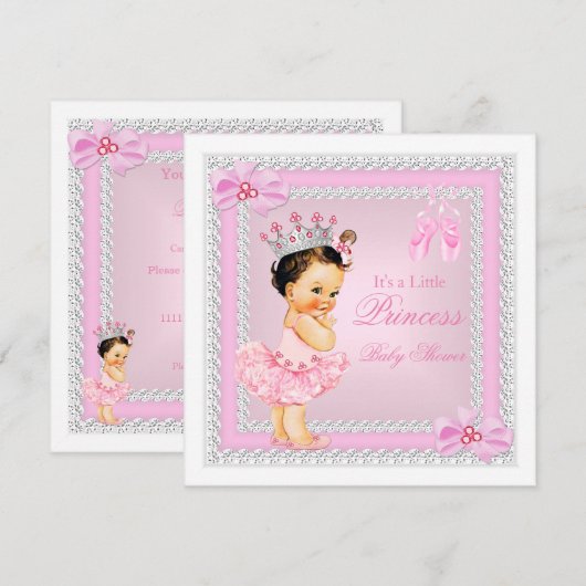 Princess Baby shower Girl Pink Ballerina Brunette Kaart (Voorkant / Achterkant)