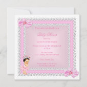 Princess Baby shower Girl Pink Ballerina Brunette Kaart (Achterkant)