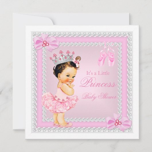 Princess Baby shower Girl Pink Ballerina Brunette Kaart (Voorkant)