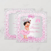 Princess Baby shower Girl Pink Ballerina Brunette Kaart (Voorkant / Achterkant)
