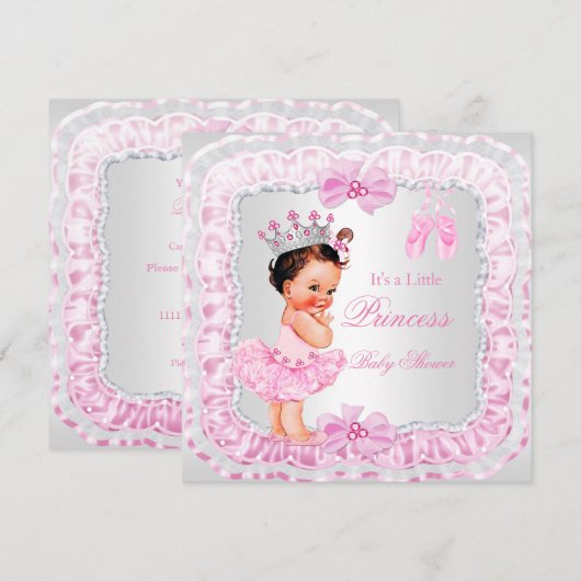 Princess Baby shower Girl Pink Ballerina Brunette Kaart (Voorkant / Achterkant)