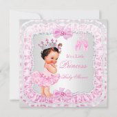 Princess Baby shower Girl Pink Ballerina Brunette Kaart (Voorkant)