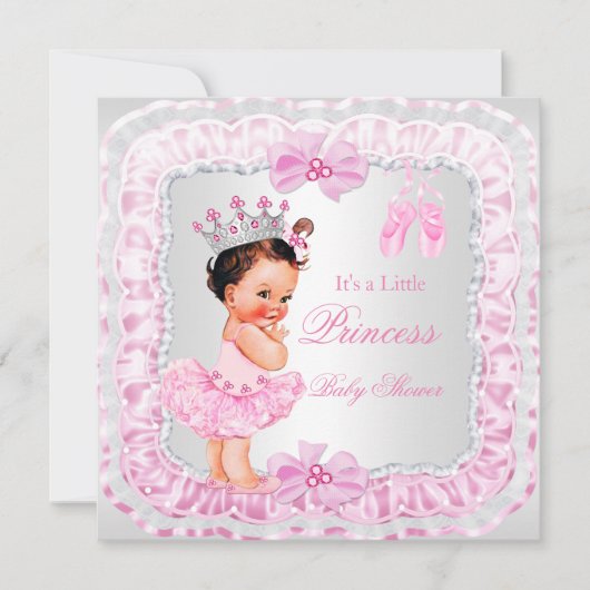 Princess Baby shower Girl Pink Ballerina Brunette Kaart (Voorkant)