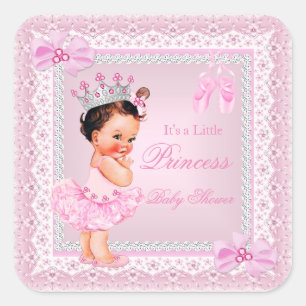 Princess Baby shower Girl Pink Ballerina Brunette Vierkante Sticker