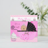 Princess Baby shower Girl Pink Cupcake Sprinkle Kaart (Staand voorkant)