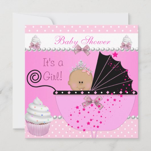 Princess Baby shower Girl Pink Cupcake Sprinkle Kaart (Voorkant)