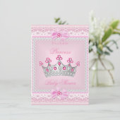 Princess Baby shower Girl Pink Gem Silver Tiara Kaart (Staand voorkant)