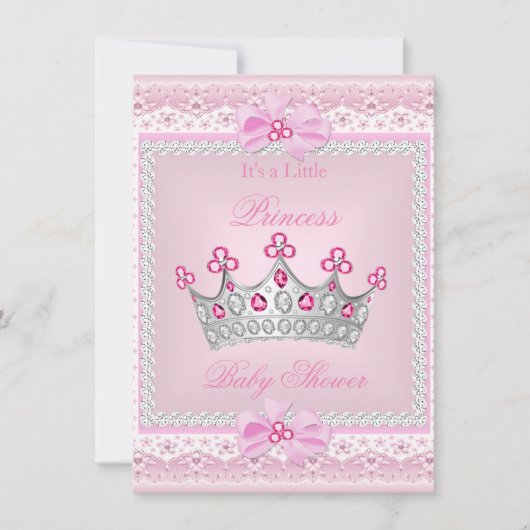 Princess Baby shower Girl Pink Gem Silver Tiara Kaart (Voorkant)