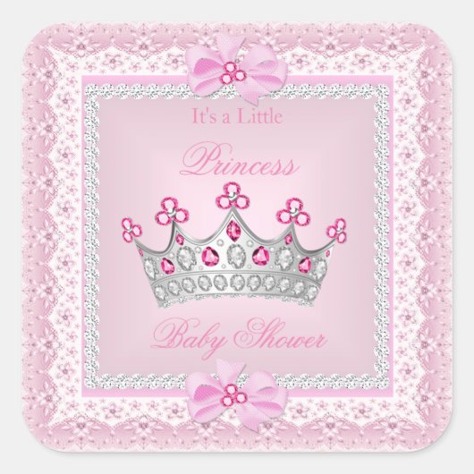 Princess Baby shower Girl Pink Gem Silver Tiara Vierkante Sticker (Voorkant)