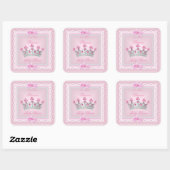 Princess Baby shower Girl Pink Gem Silver Tiara Vierkante Sticker (Vel)