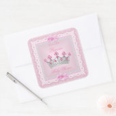 Princess Baby shower Girl Pink Gem Silver Tiara Vierkante Sticker (Envelop)