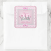 Princess Baby shower Girl Pink Gem Silver Tiara Vierkante Sticker (Tas)