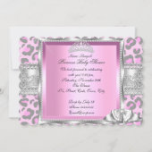 Princess Baby shower Girl Pink Gray Leopard 2 Kaart (Achterkant)