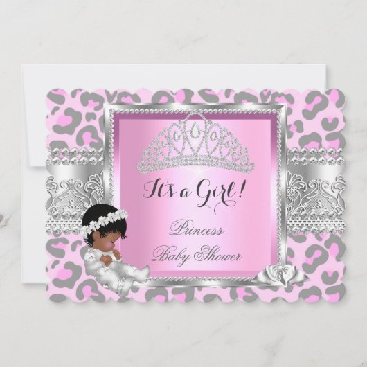 Princess Baby shower Girl Pink Gray Leopard 4 Kaart (Voorkant)