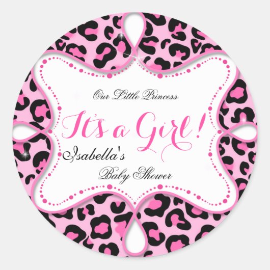 Princess Baby shower Girl Pink Leopard Ronde Sticker (Voorkant)