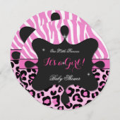 Princess Baby shower Girl Pink Leopard Zebra 2 Kaart (Voorkant / Achterkant)