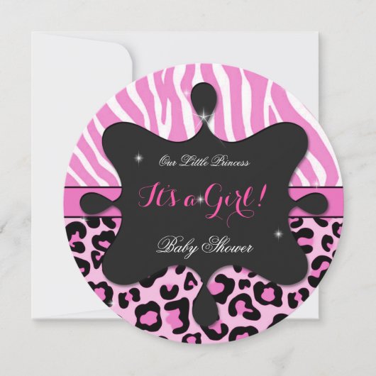Princess Baby shower Girl Pink Leopard Zebra 2 Kaart (Voorkant)