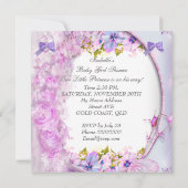 Princess Baby shower Girl Pink Paars Floral 3 Kaart (Achterkant)