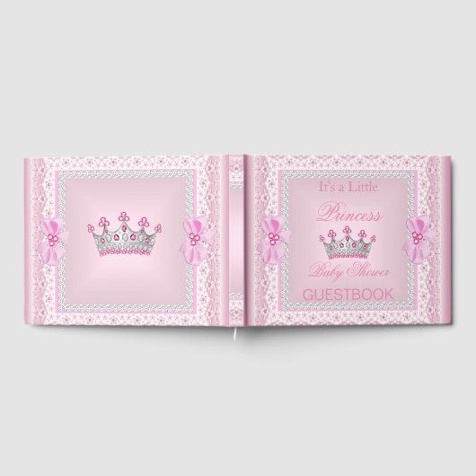 Princess Baby shower Girl Pink Pearl Tiara Gastenboek (Volledig)
